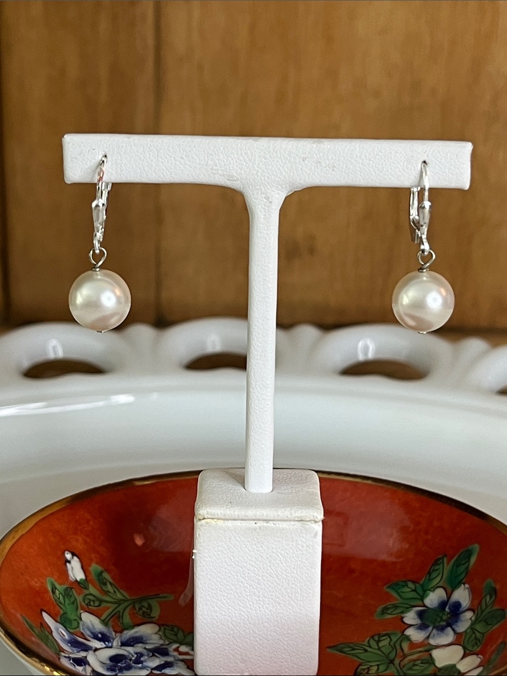 Pair of Timeless 925 Lever back Faux Pearl Drop Earrings.  NWOT